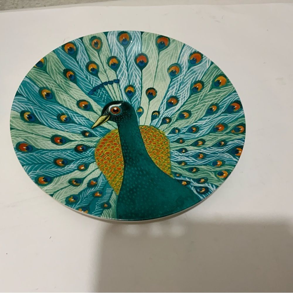 Hallmark Geninne Zlatkis Art PEACOCK 7" Dessert Bread Plate RARE Bird  G1